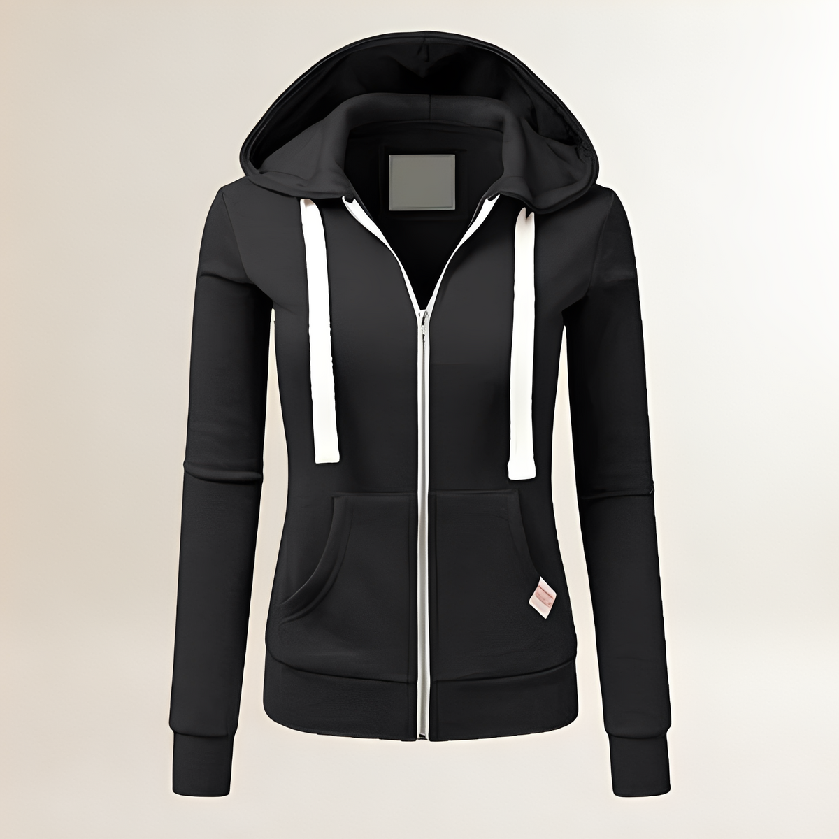 Sudadera con capucha para mujer ajustada cierre completo bolsillo canguro manga larga