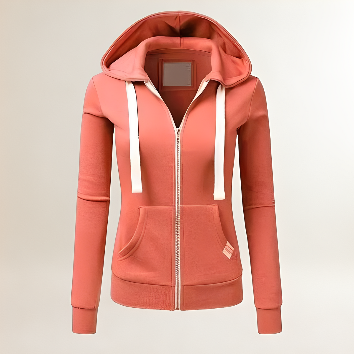 Sudadera con capucha para mujer ajustada cierre completo bolsillo canguro manga larga