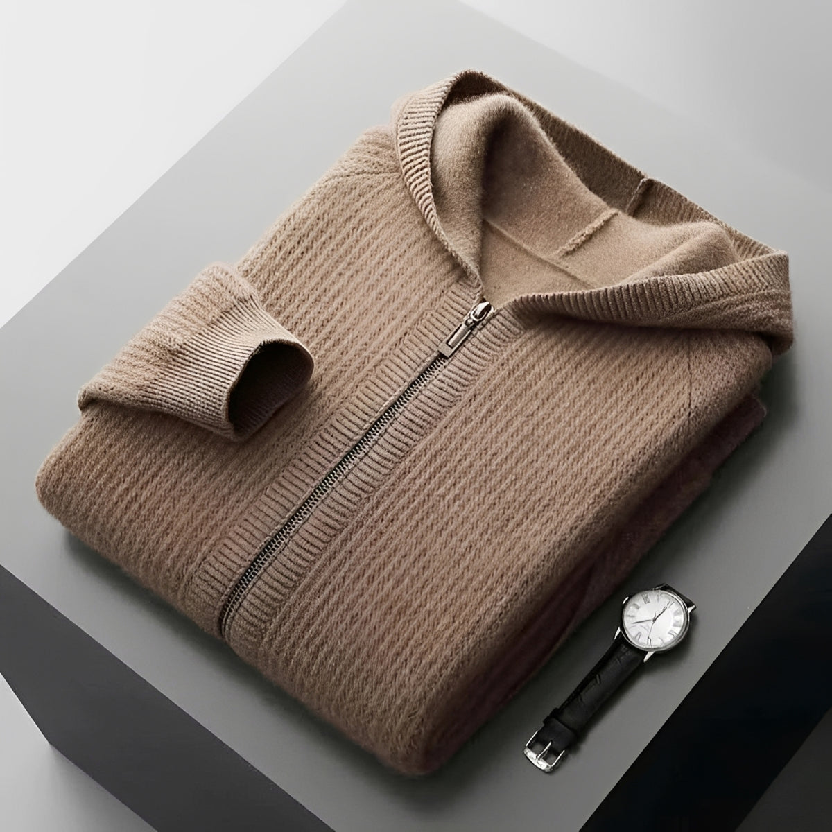 Sudadera con capucha y cierre de cremallera para hombre con diseño texturizado