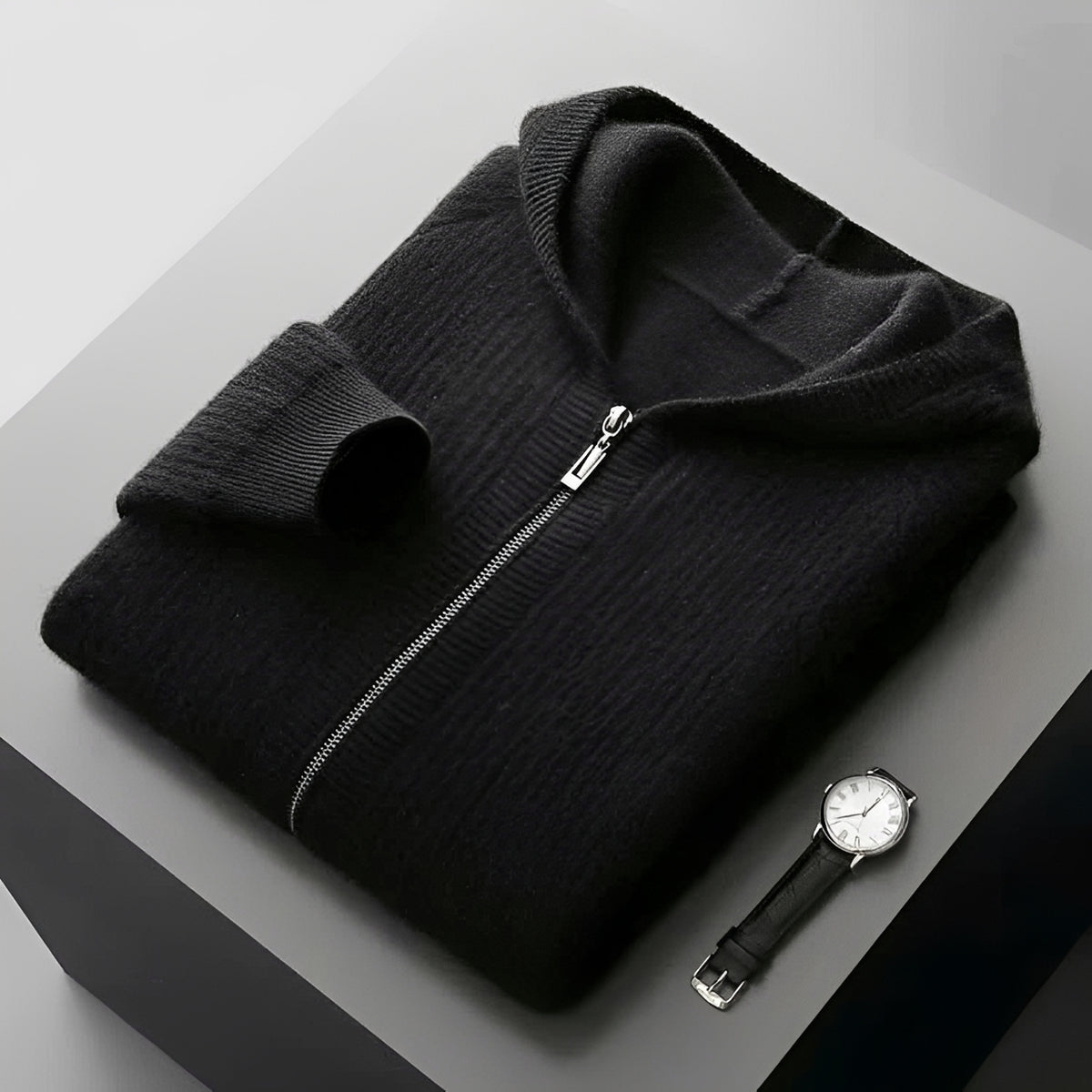 Sudadera con capucha y cierre de cremallera para hombre con diseño texturizado