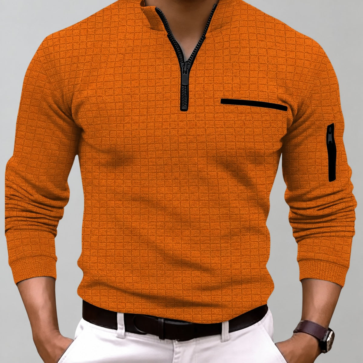 Sudadera con cremallera para hombre con cuello alto y bolsillo en el pecho