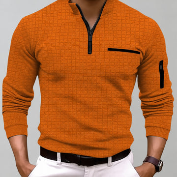 Sudadera con cremallera para hombre con cuello alto y bolsillo en el pecho