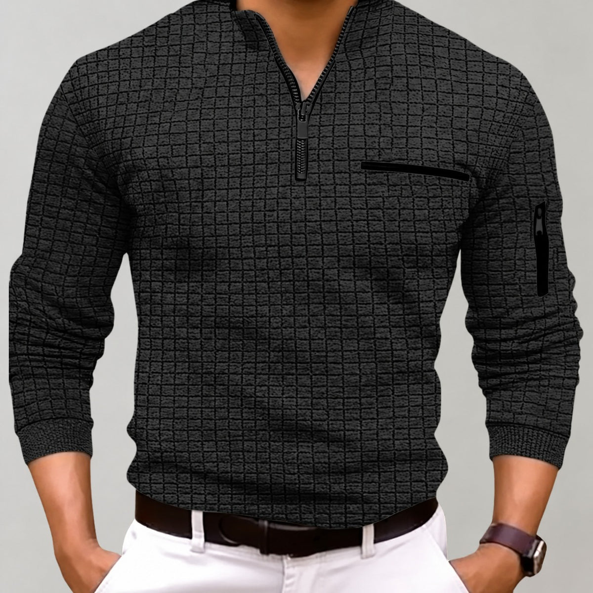 Sudadera con cremallera para hombre con cuello alto y bolsillo en el pecho