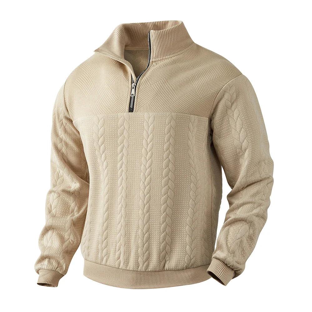 Sudadera con media cremallera para hombre con diseño texturizado y ajuste relajado
