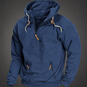 Sudadera con media cremallera para hombre con bolsillo canguro capucha con cordón corte relajado