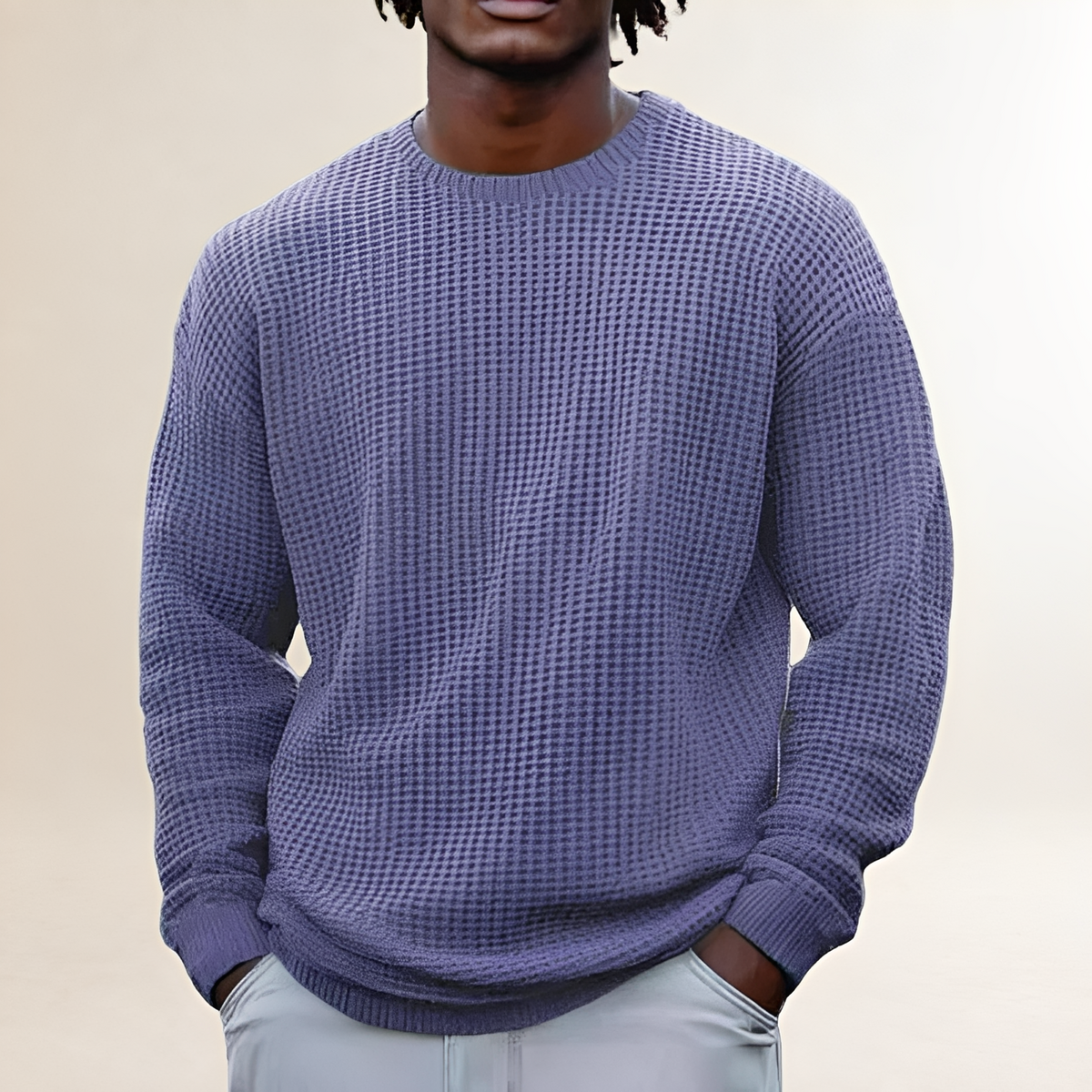 Sudadera de manga larga para hombre cuello redondo diseño texturizado ajuste relajado