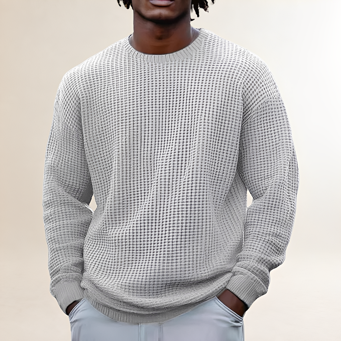 Sudadera de manga larga para hombre cuello redondo diseño texturizado ajuste relajado