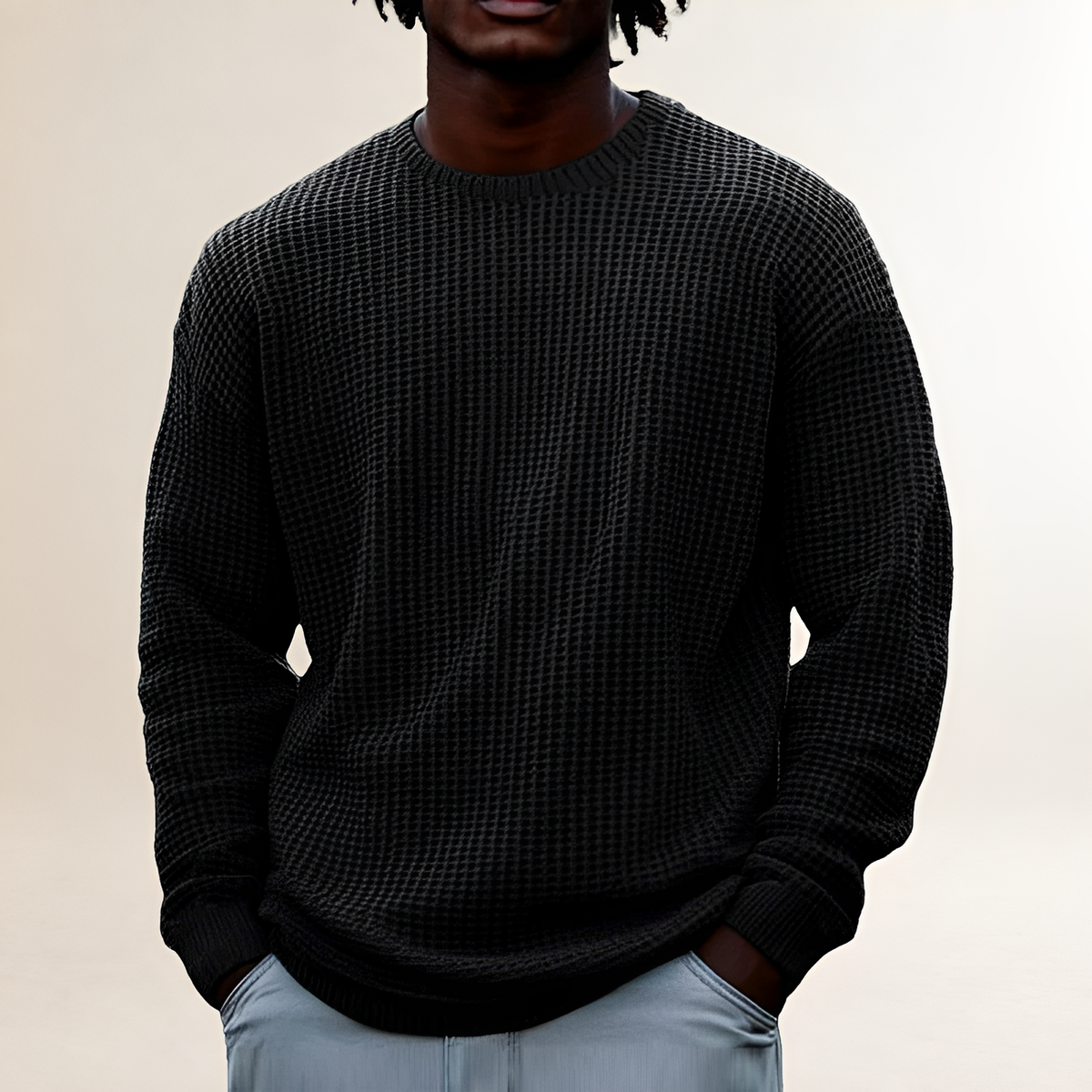 Sudadera de manga larga para hombre cuello redondo diseño texturizado ajuste relajado