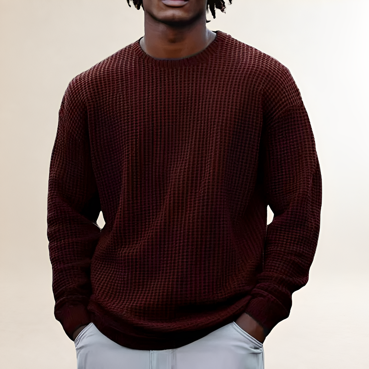 Sudadera de manga larga para hombre cuello redondo diseño texturizado ajuste relajado