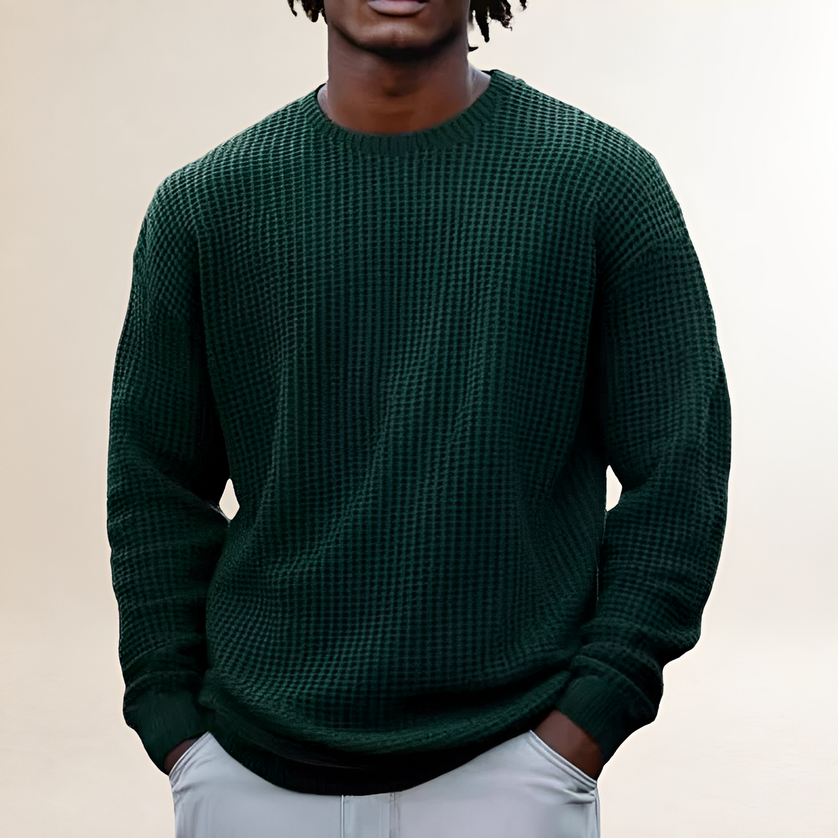 Sudadera de manga larga para hombre cuello redondo diseño texturizado ajuste relajado