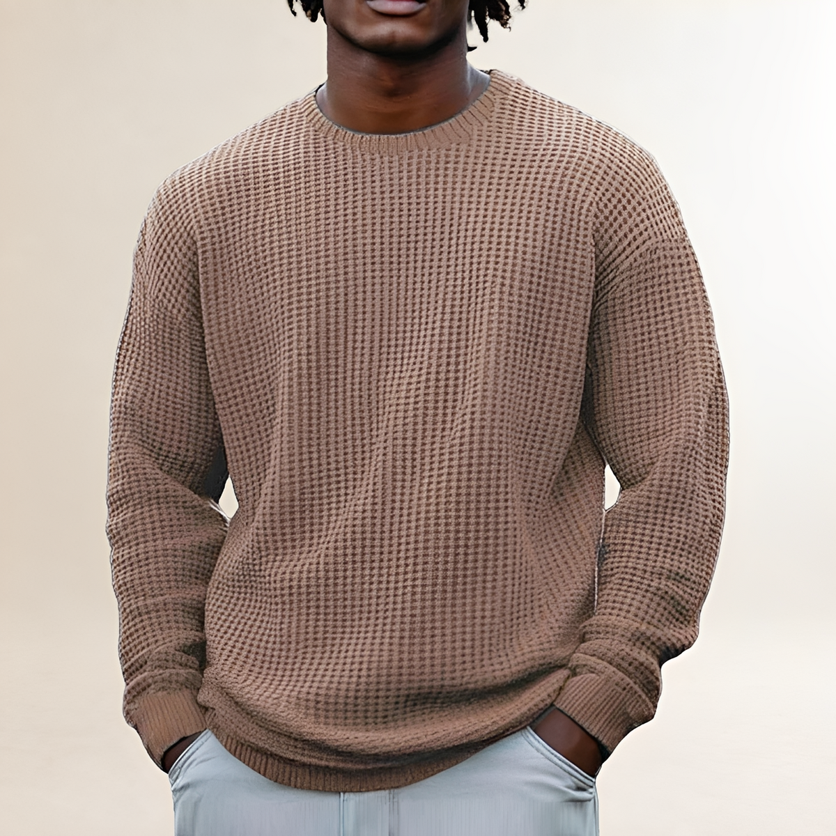 Sudadera de manga larga para hombre cuello redondo diseño texturizado ajuste relajado