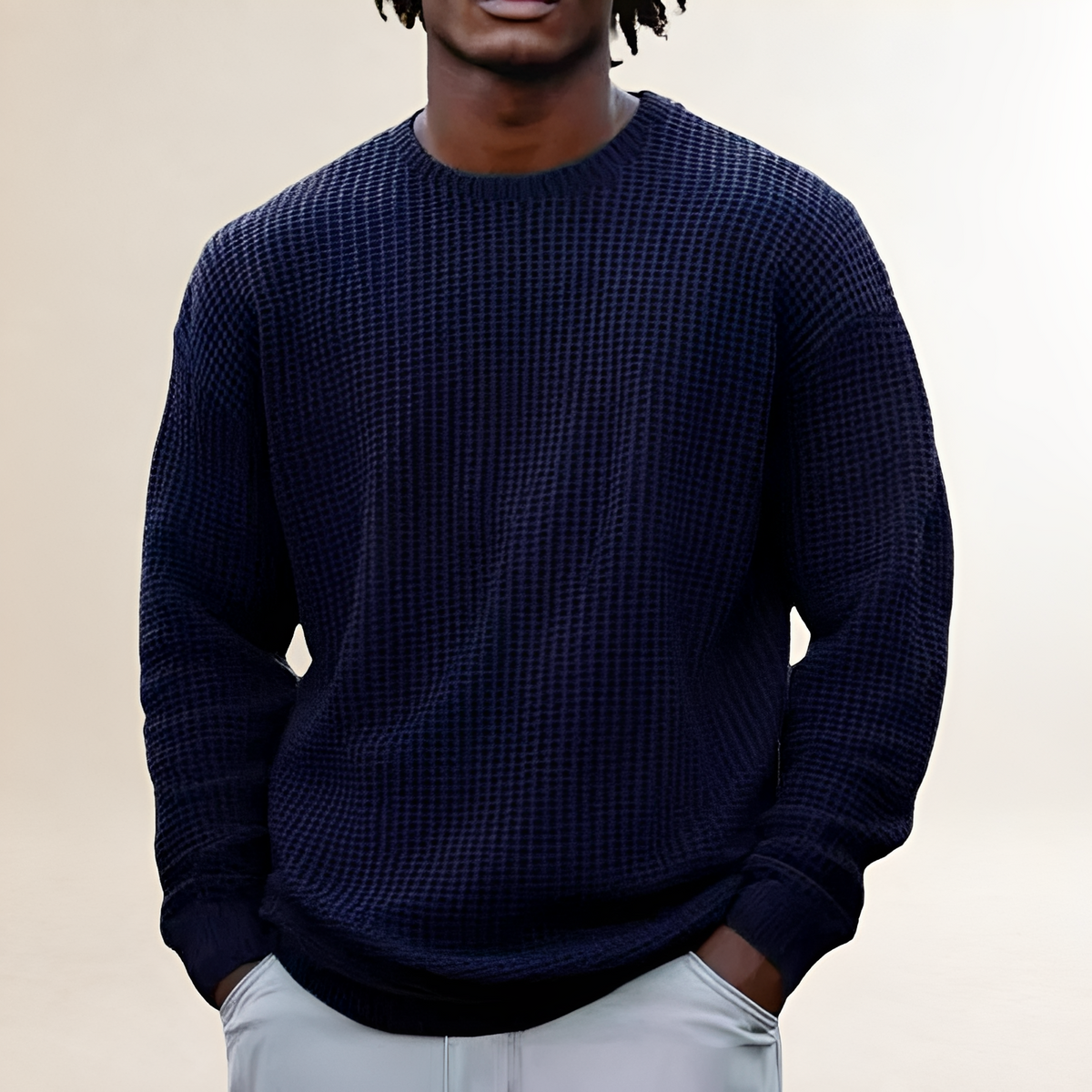 Sudadera de manga larga para hombre cuello redondo diseño texturizado ajuste relajado