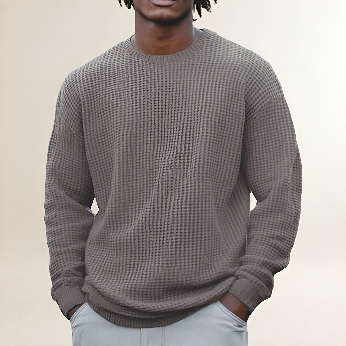 Sudadera de manga larga para hombre cuello redondo diseño texturizado ajuste relajado