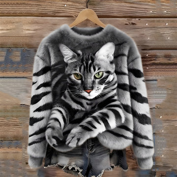 Sudadera de mujer con gráfico de gato y corte relajado