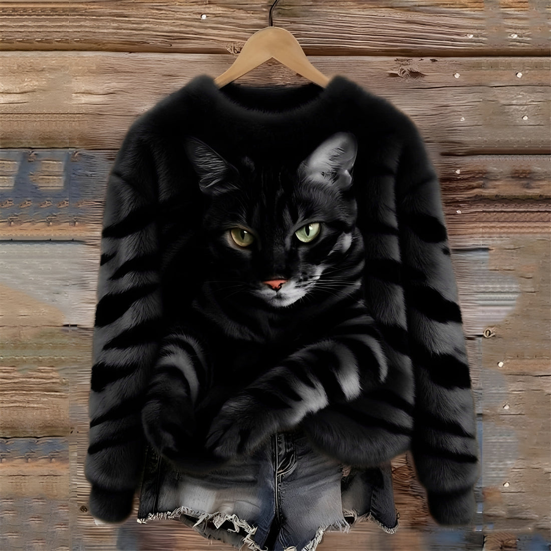 Sudadera de mujer con gráfico de gato y corte relajado