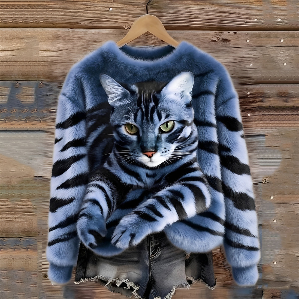 Sudadera de mujer con gráfico de gato y corte relajado