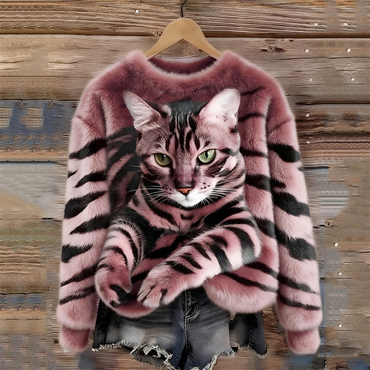 Sudadera de mujer con gráfico de gato y corte relajado