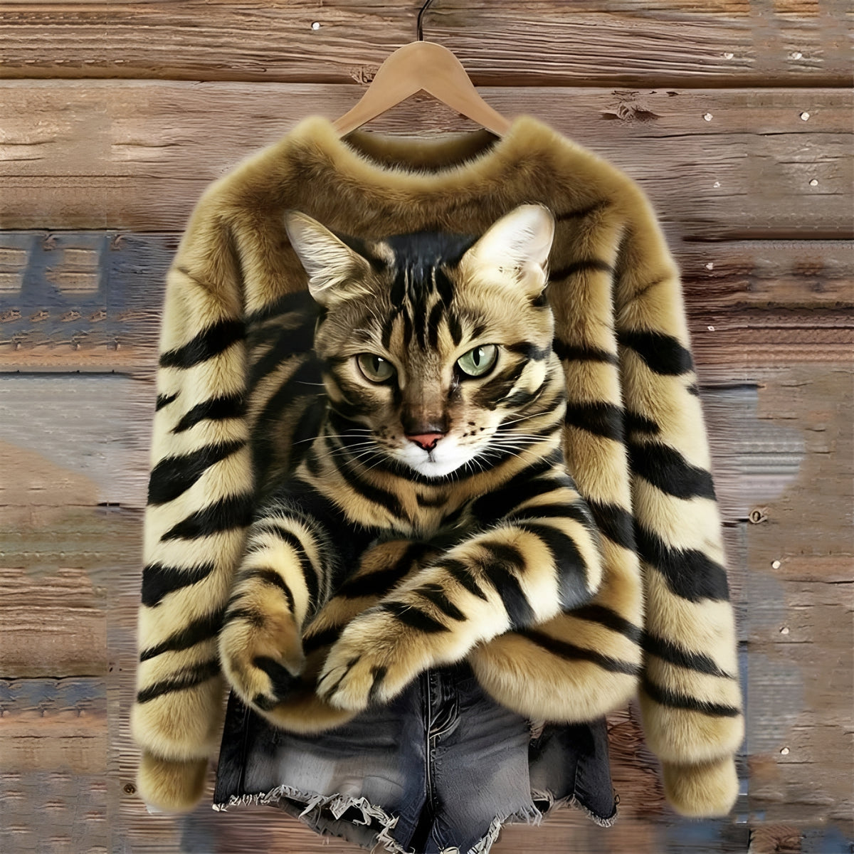 Sudadera de mujer con gráfico de gato y corte relajado