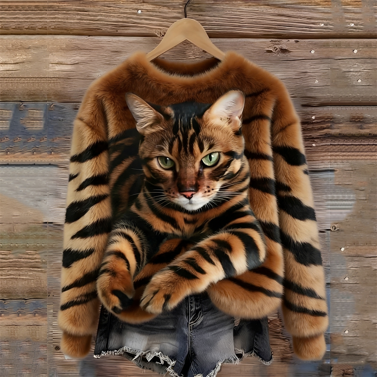 Sudadera de mujer con gráfico de gato y corte relajado