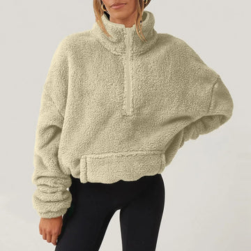 Sudadera mujer de media cremallera con cuello alto y manga larga de corte relajado