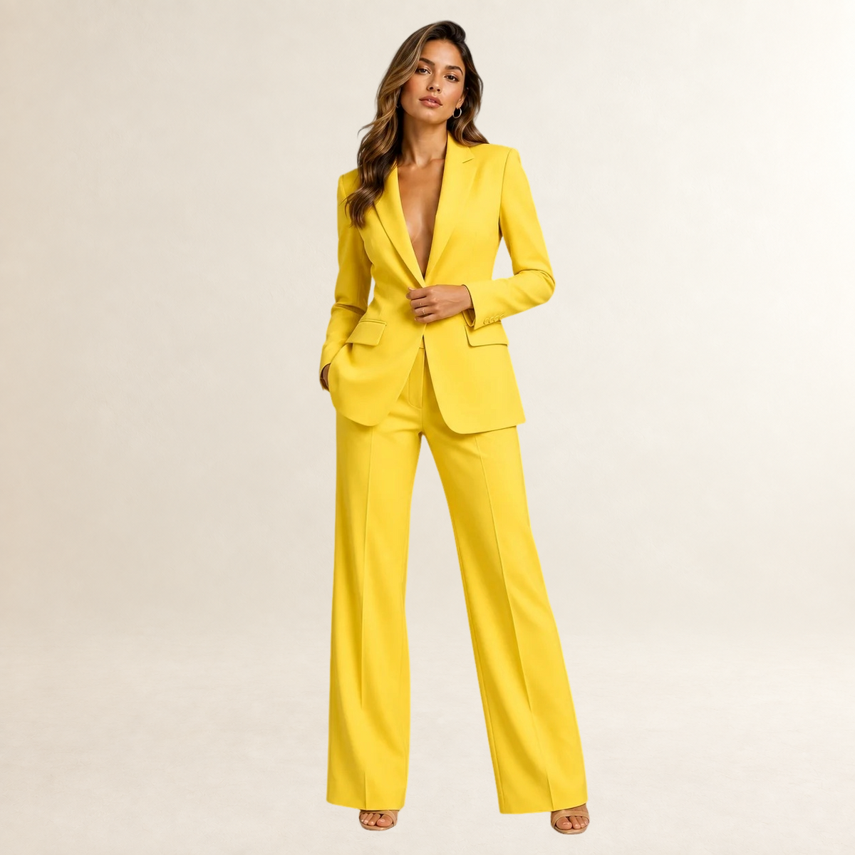 Traje de chaqueta y pantalón de pierna ancha para mujer conjunto de dos piezas corte estructurado