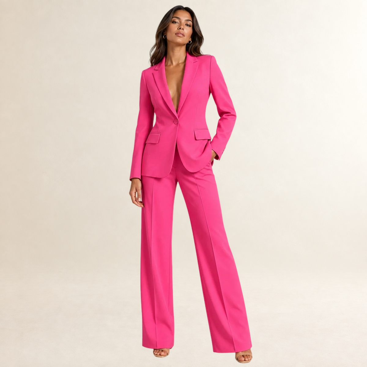 Traje de chaqueta y pantalón de pierna ancha para mujer conjunto de dos piezas corte estructurado