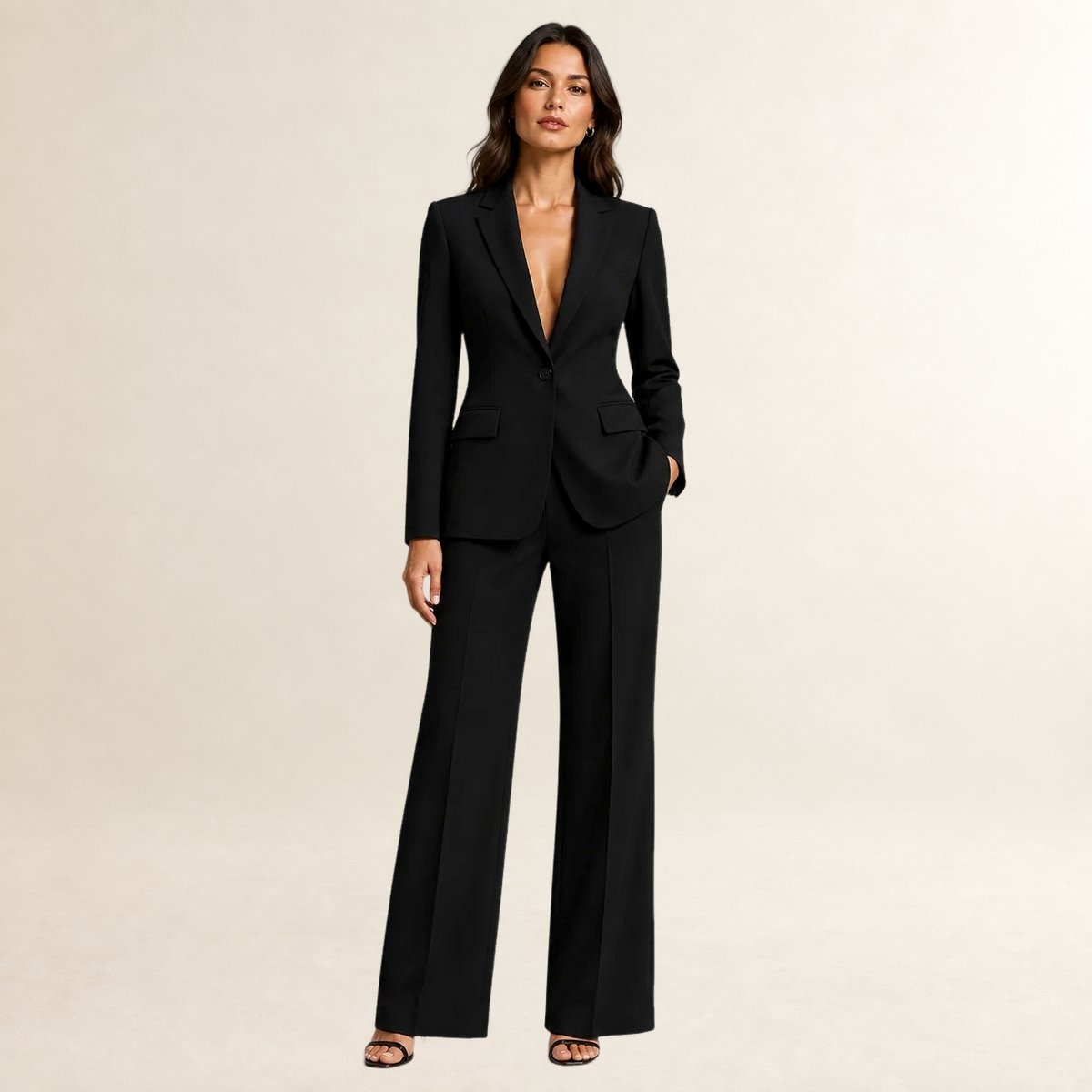 Traje de chaqueta y pantalón de pierna ancha para mujer conjunto de dos piezas corte estructurado