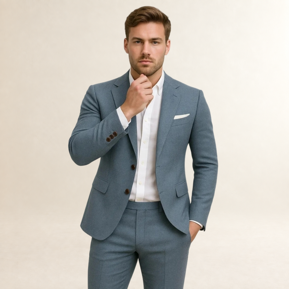 Traje de dos piezas para hombre de corte slim fit con blazer estructurado y pantalones a juego