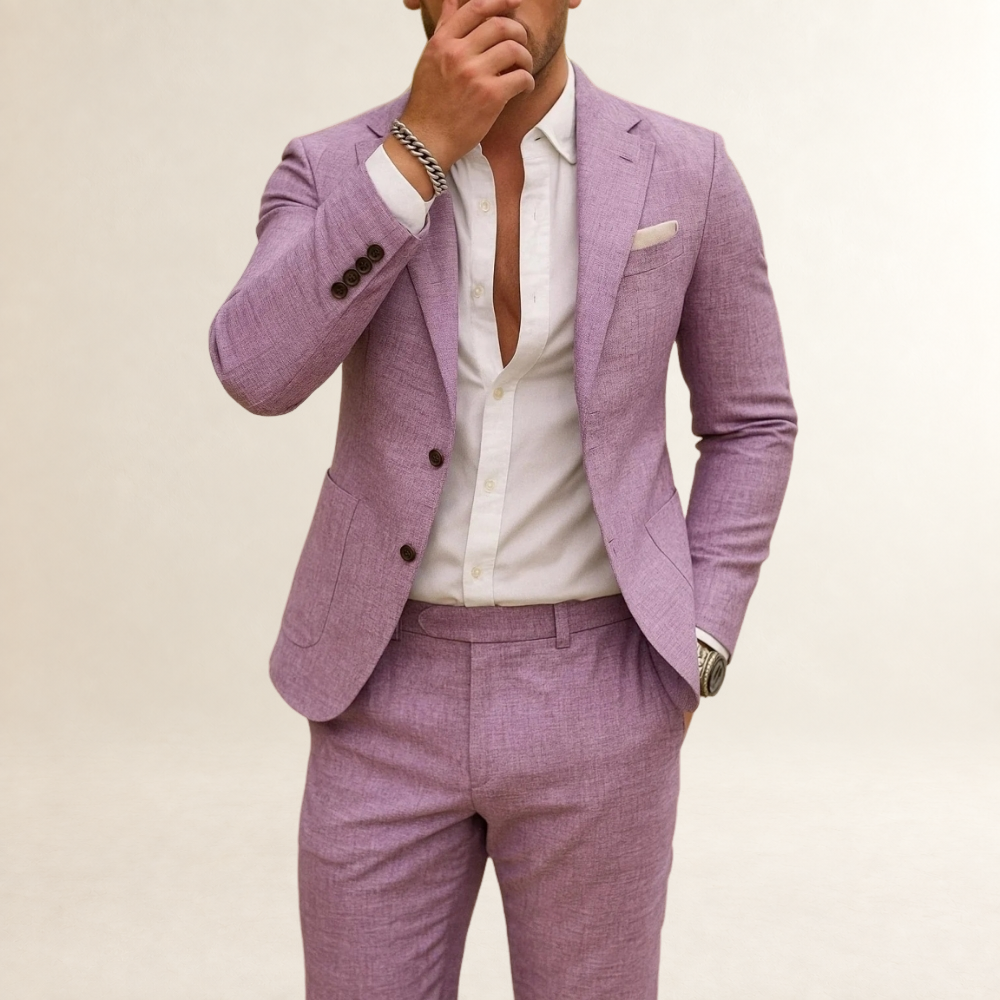 Traje de dos piezas para hombre de corte slim fit con blazer estructurado y pantalones a juego