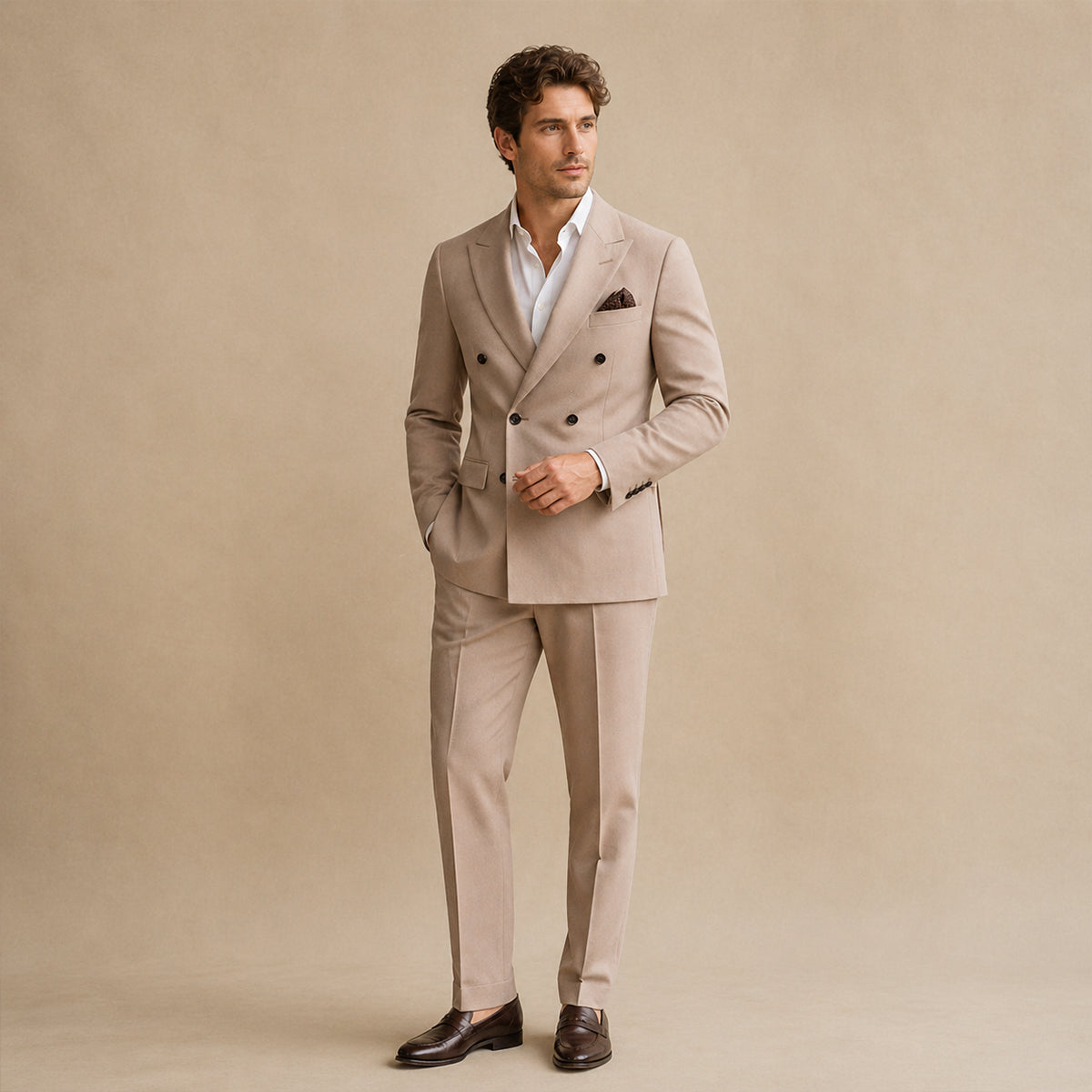 Traje de hombre de doble botonadura con ajuste entallado chaqueta y pantalones formales