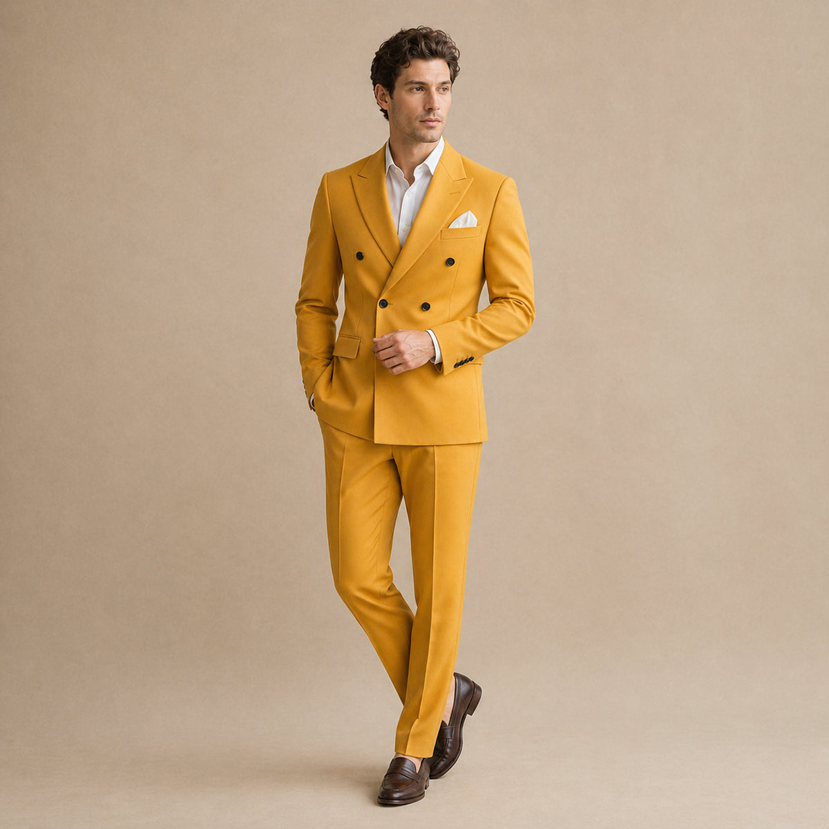 Traje de hombre de doble botonadura con ajuste entallado chaqueta y pantalones formales