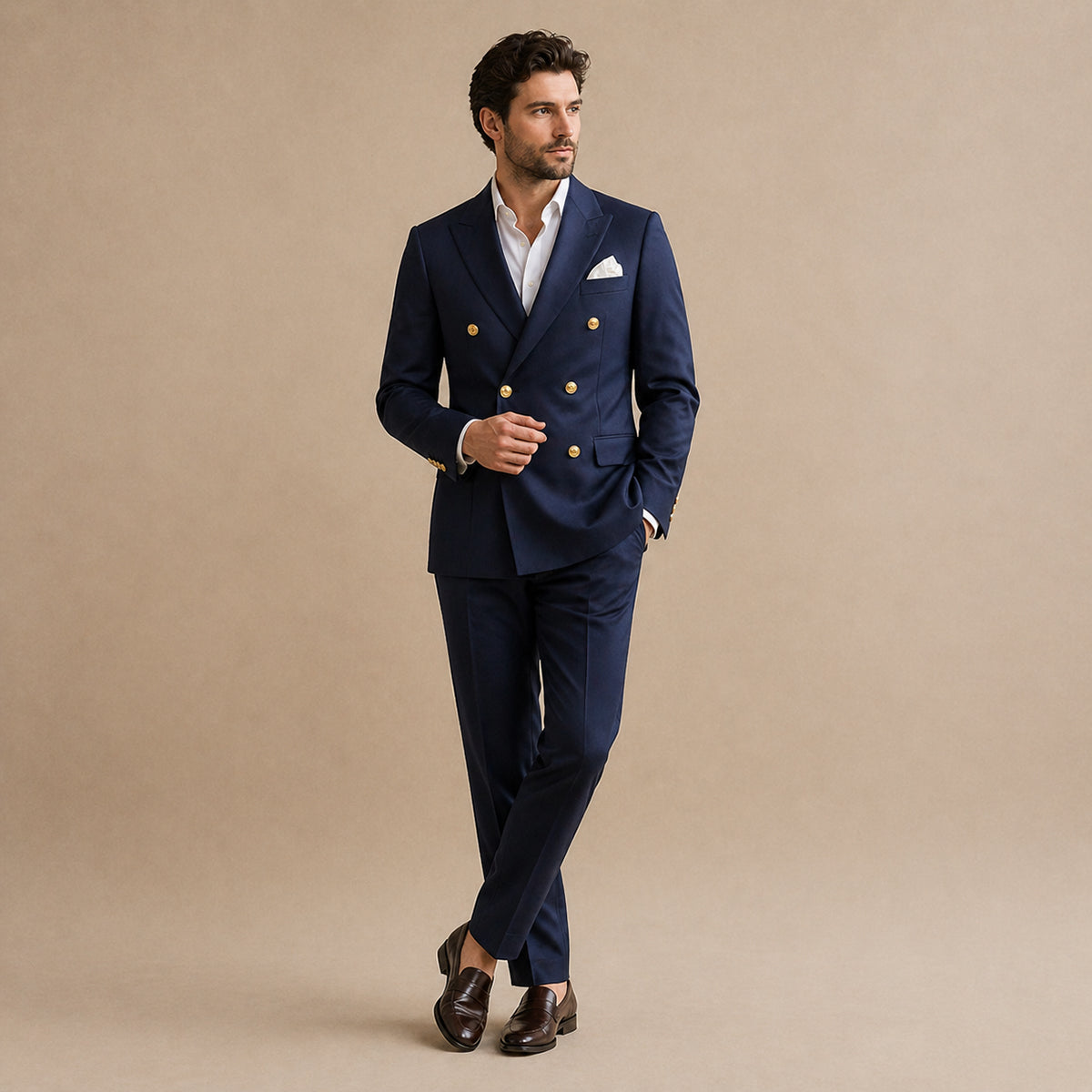 Traje de hombre de doble botonadura con ajuste entallado chaqueta y pantalones formales
