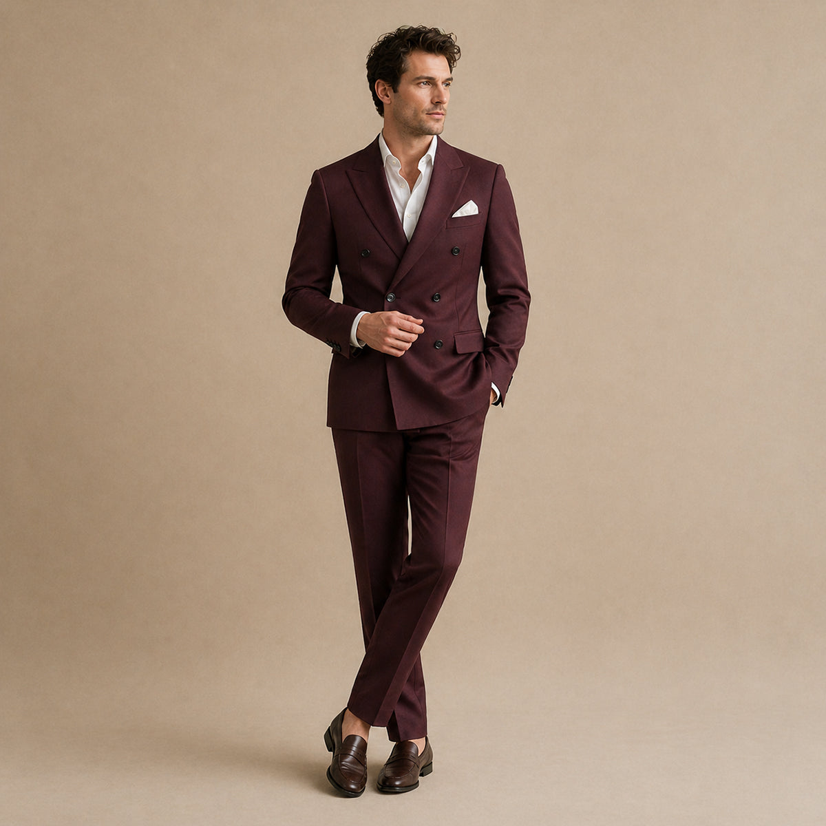 Traje de hombre de doble botonadura con ajuste entallado chaqueta y pantalones formales