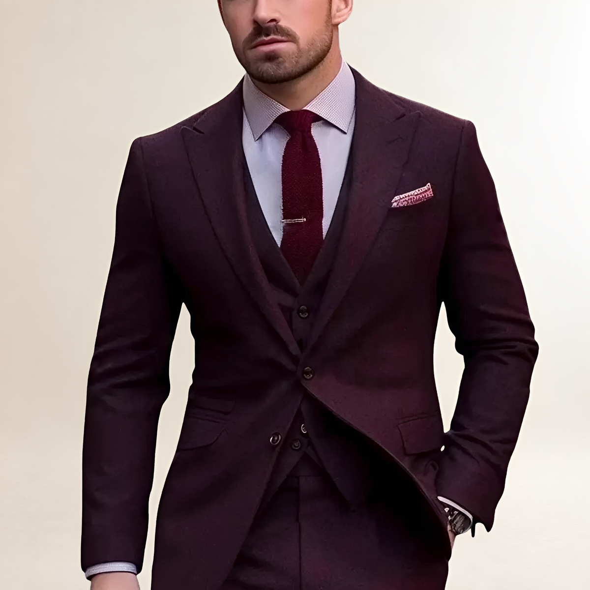 Traje de tres piezas para hombre con blazer, chaleco y pantalones de corte slim fit