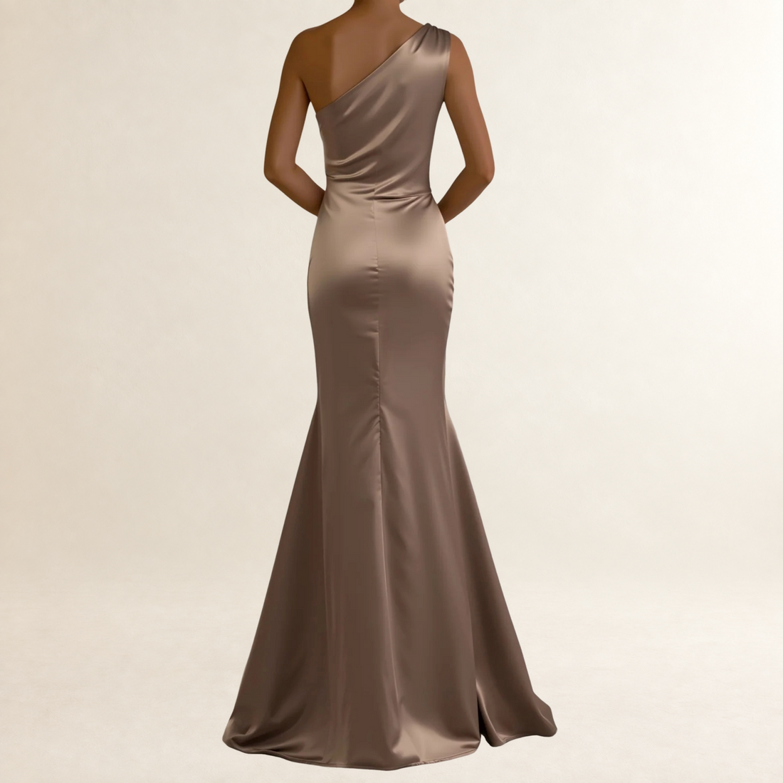 Vestido de noche mujer con un solo hombro, drapeado y silueta sirena ajustada