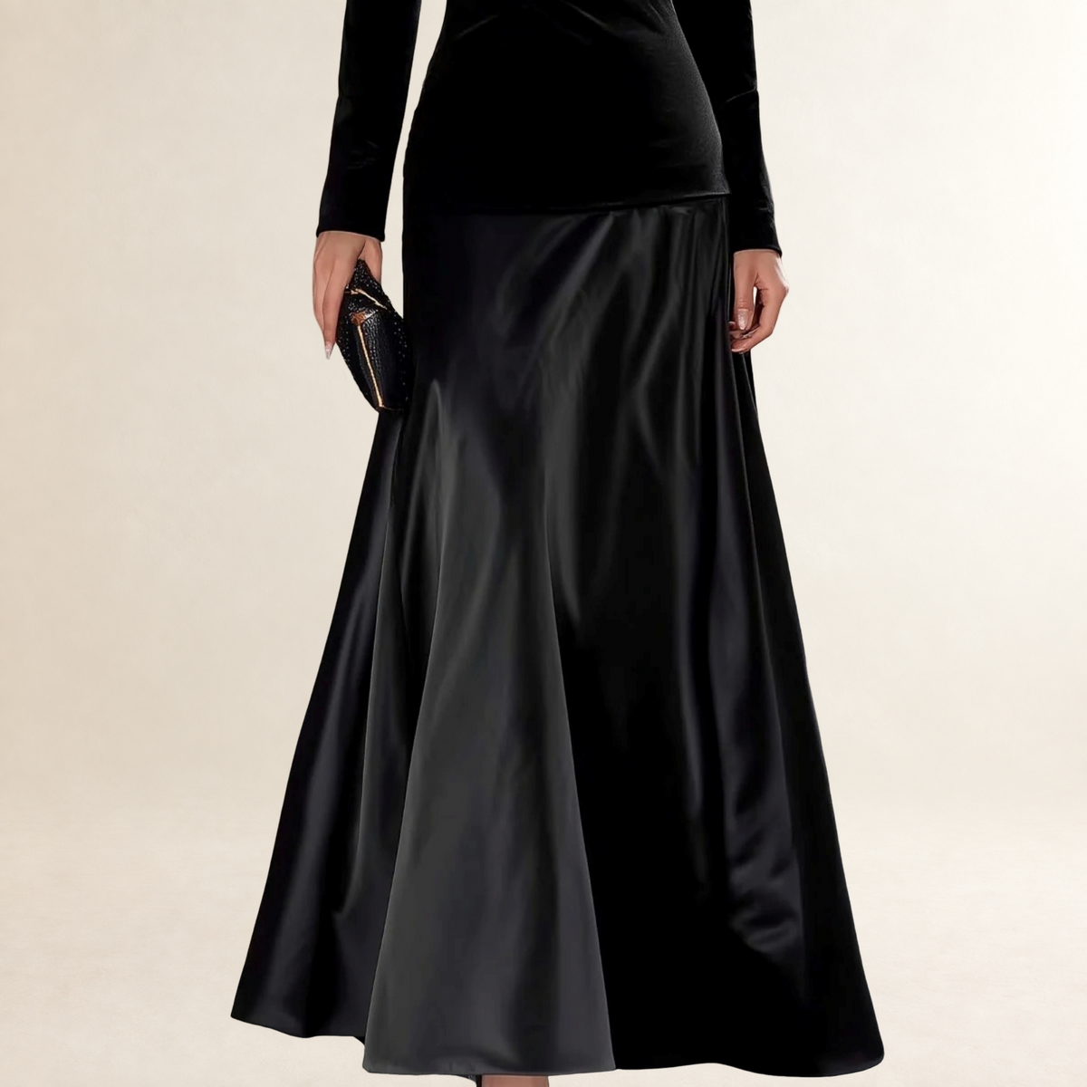 Vestido largo de noche para mujer con manga larga y silueta en A con busto ajustado