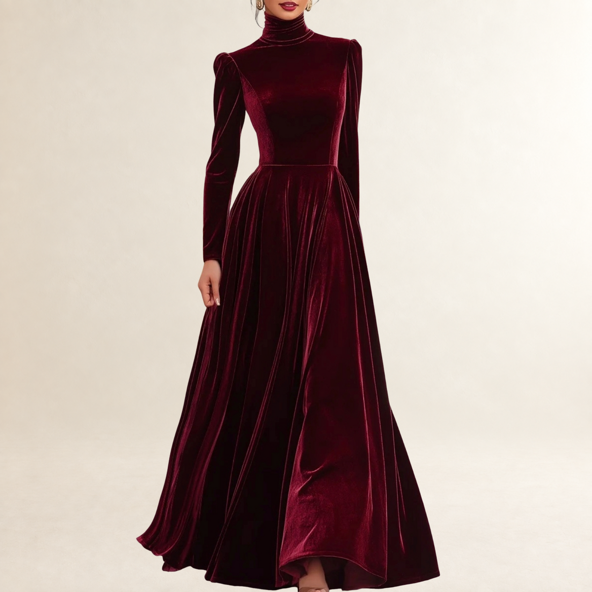 Vestido largo mujer con cuello alto y cuerpo ajustado