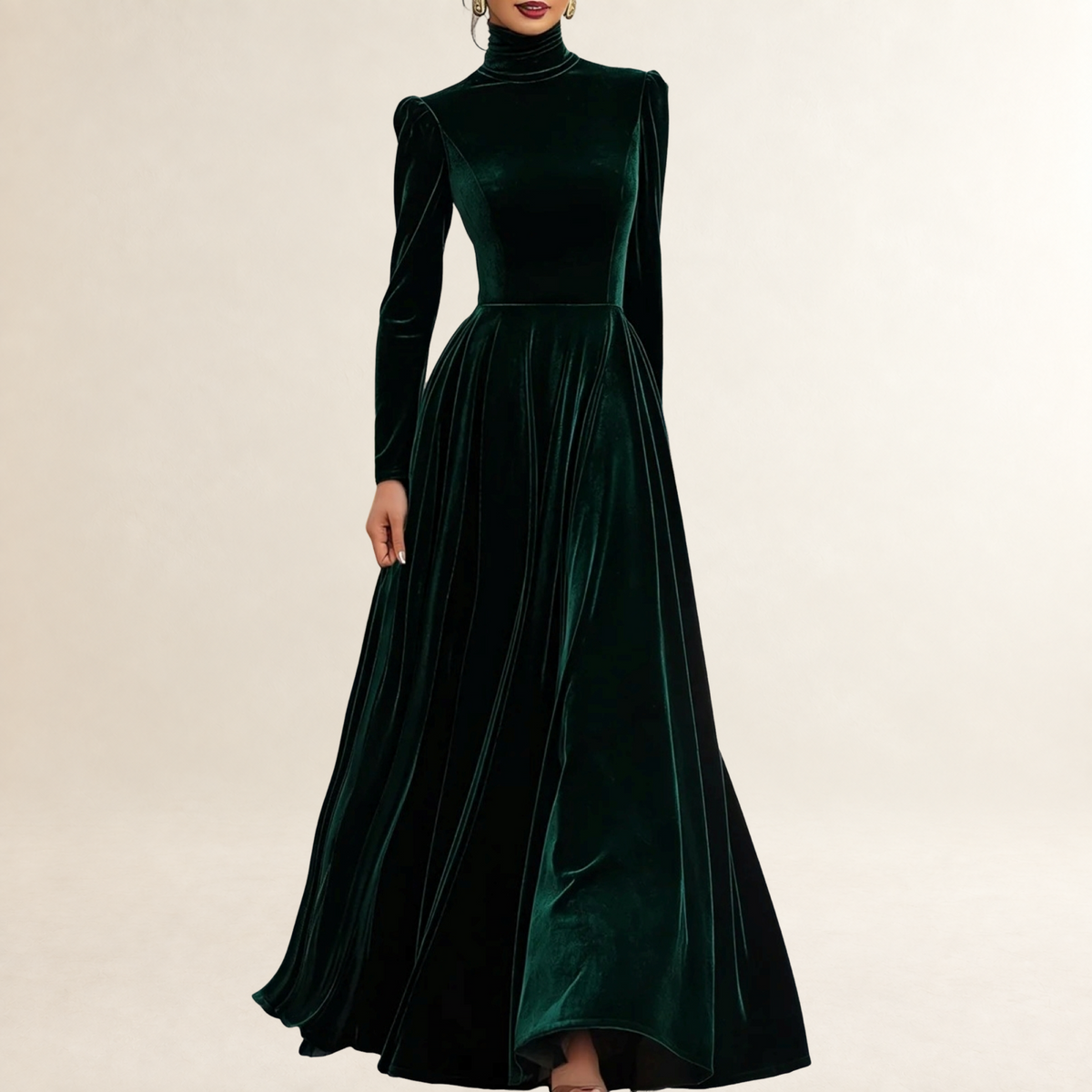 Vestido largo mujer con cuello alto y cuerpo ajustado