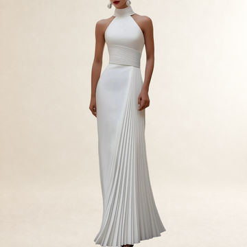 Vestido largo para mujer con escote halter y falda plisada
