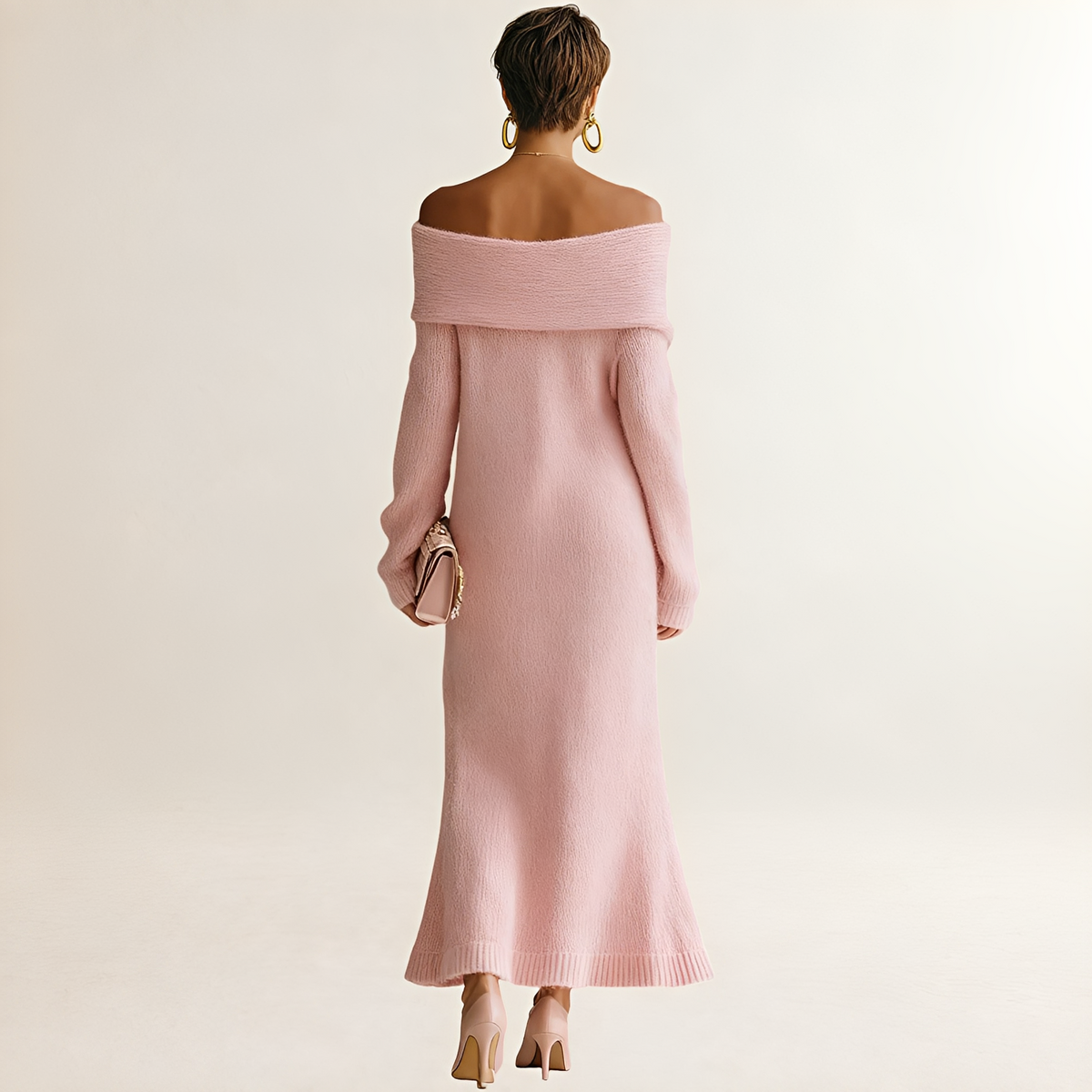Vestido largo para mujer de manga larga y escote hombros descubiertos con corte suelto