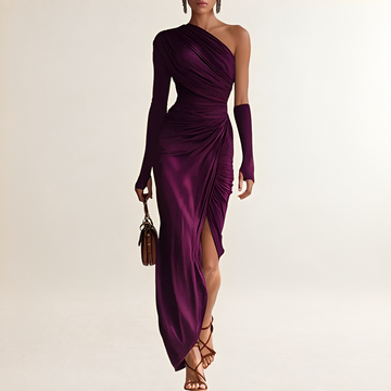 Vestido maxi mujer de un solo hombro con manga larga y abertura lateral