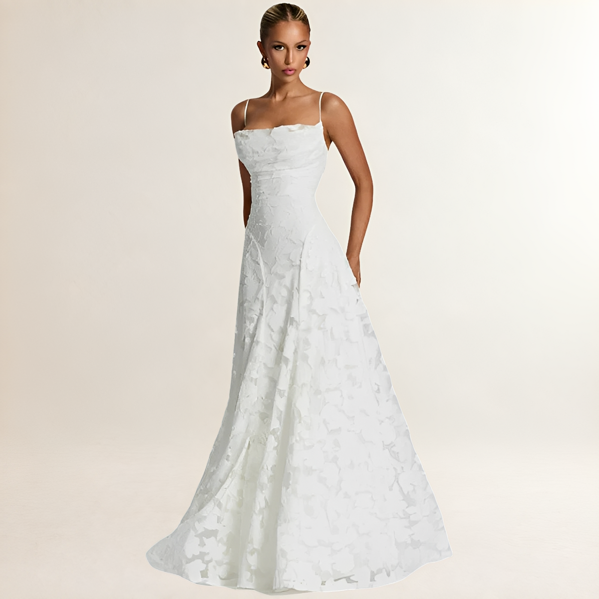 Vestido maxi para mujer con corsé ajustado y espalda descubierta con cordón cruzado, falda A-line con textura floral