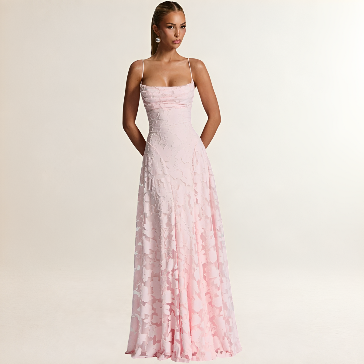 Vestido maxi para mujer con corsé ajustado y espalda descubierta con cordón cruzado, falda A-line con textura floral