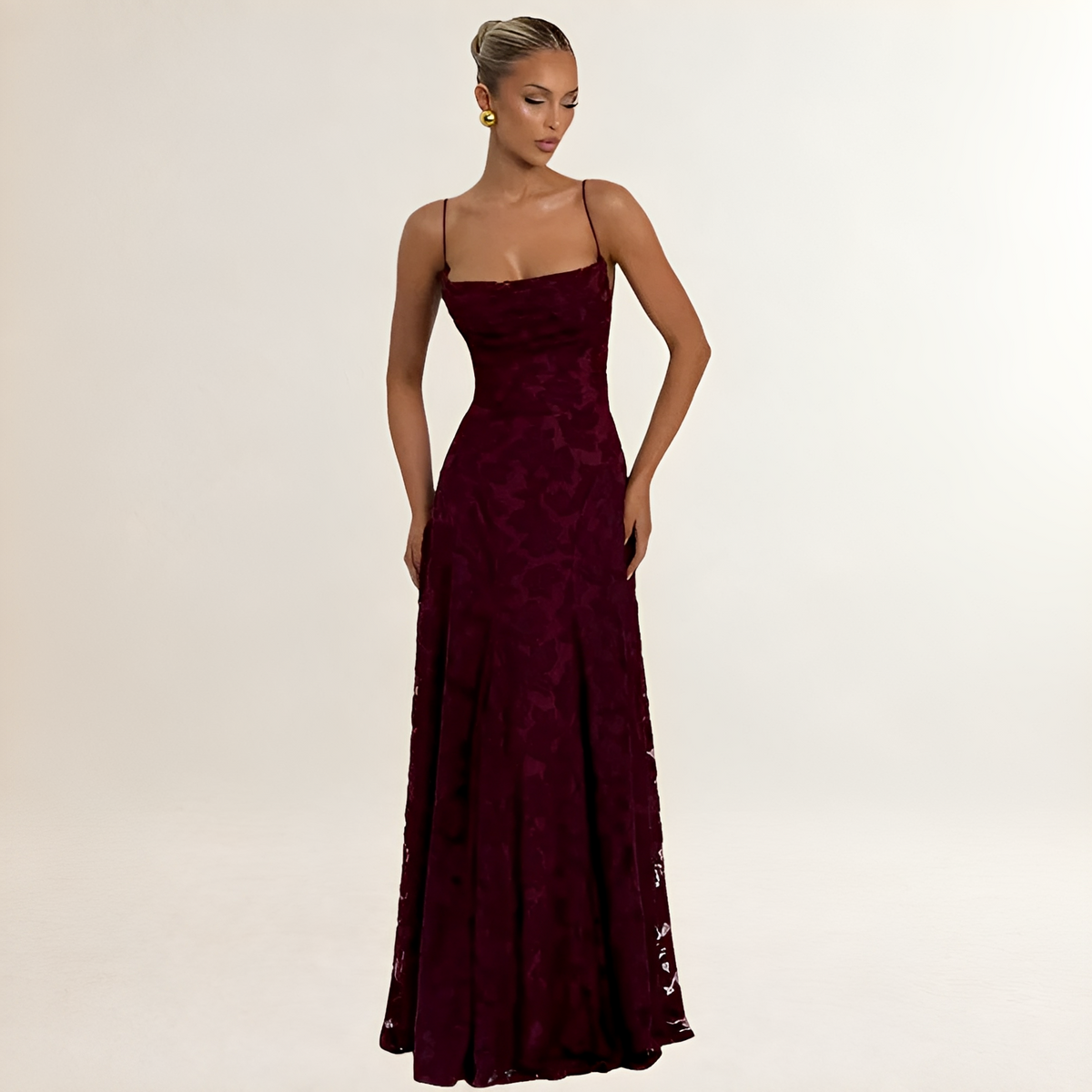 Vestido maxi para mujer con corsé ajustado y espalda descubierta con cordón cruzado, falda A-line con textura floral