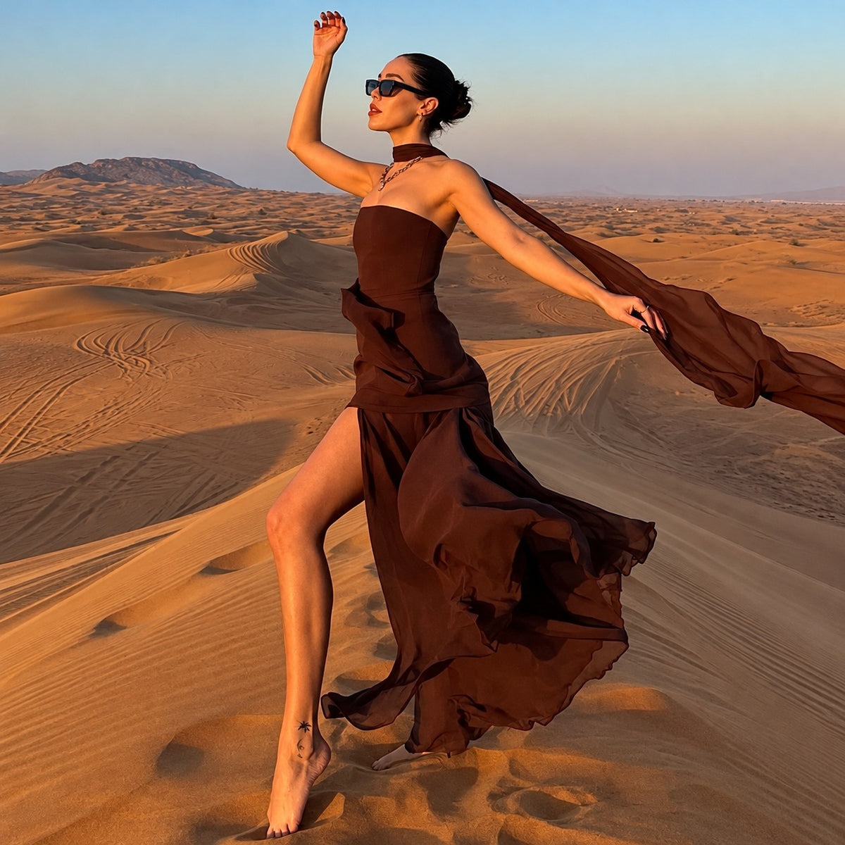 Vestido maxi para mujer con diseño asimétrico sin tirantes abertura alta
