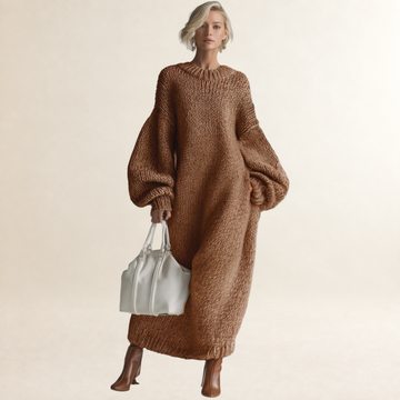 Vestido maxi para mujer de corte oversize con cuello redondo y manga larga