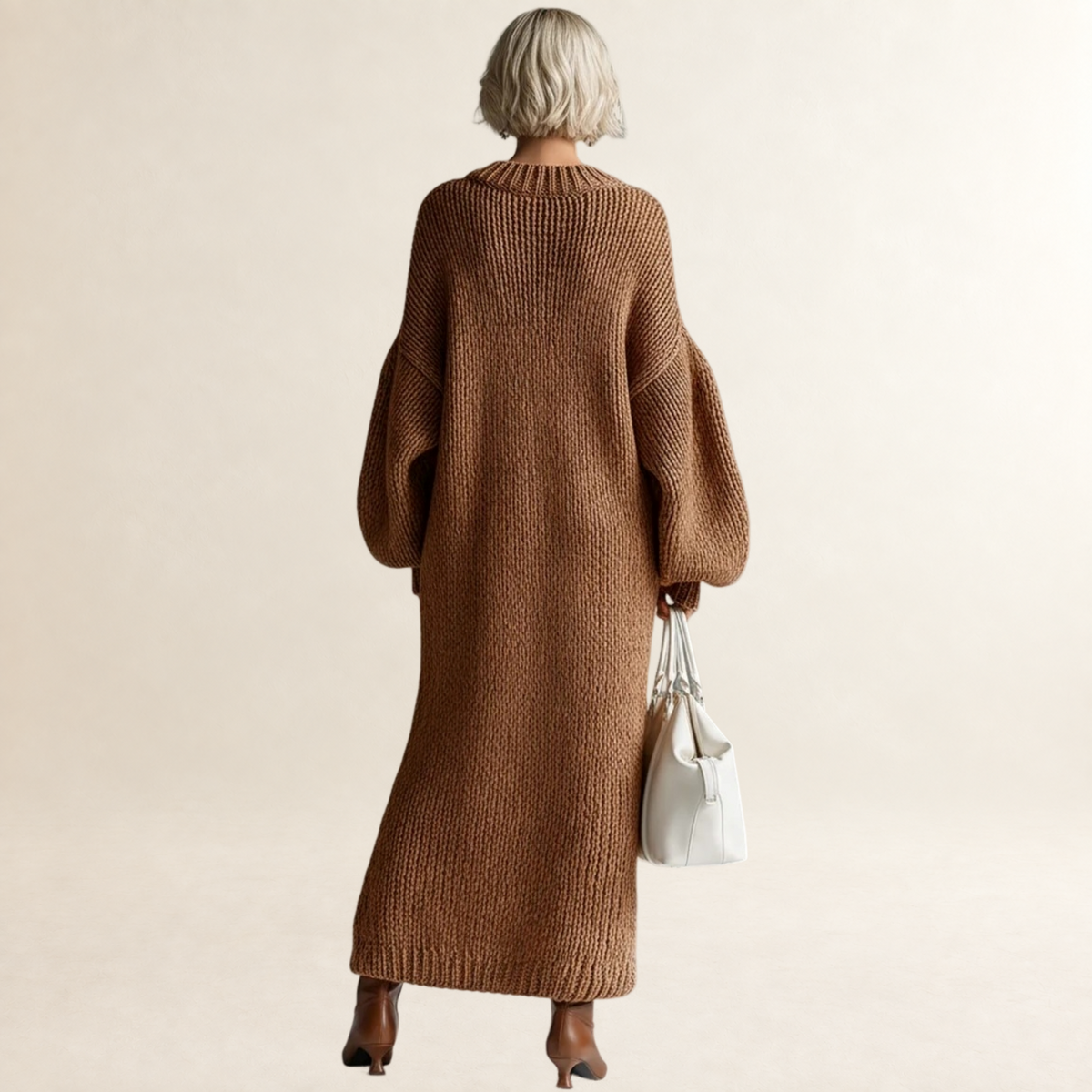 Vestido maxi para mujer de corte oversize con cuello redondo y manga larga