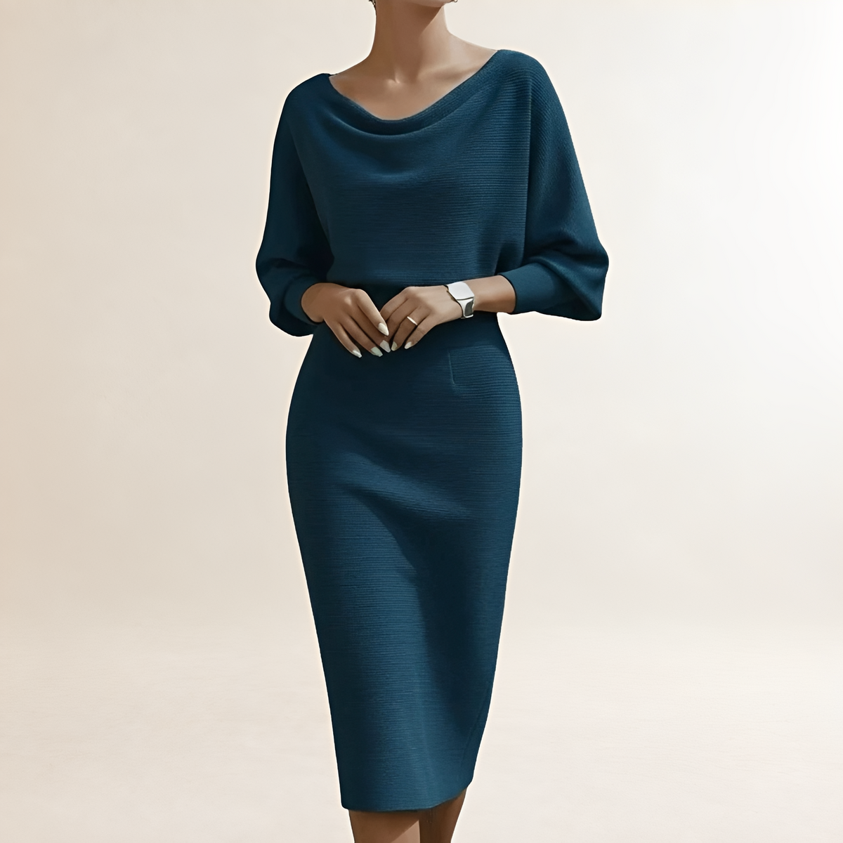 Vestido midi para mujer con escote drapeado en forma de cowl y mangas batwing