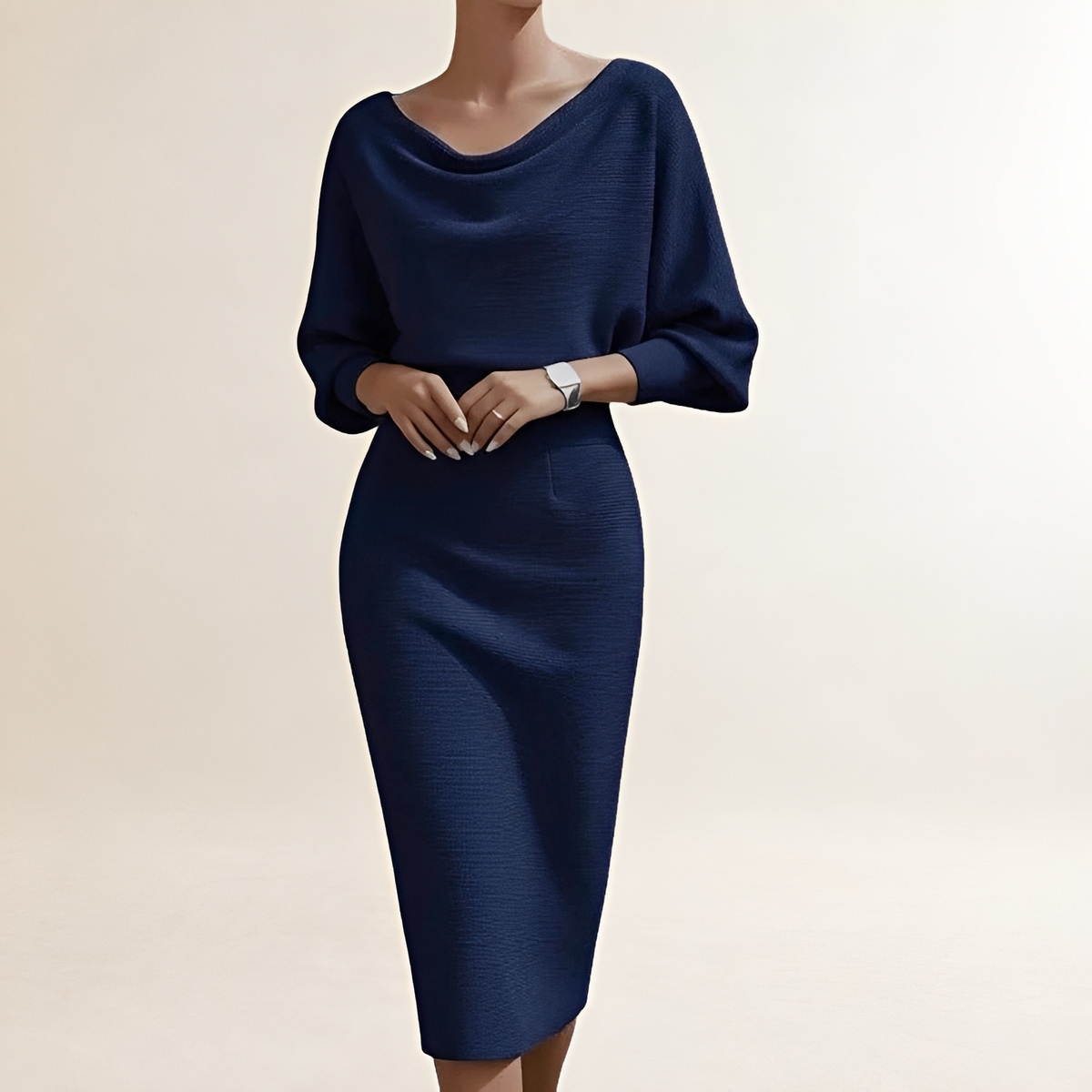 Vestido midi para mujer con escote drapeado en forma de cowl y mangas batwing