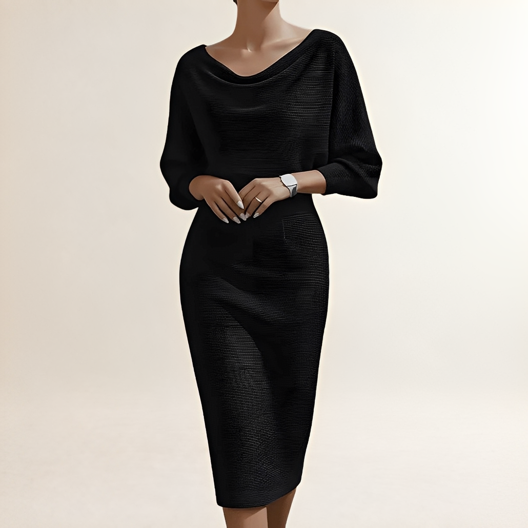 Vestido midi para mujer con escote drapeado en forma de cowl y mangas batwing